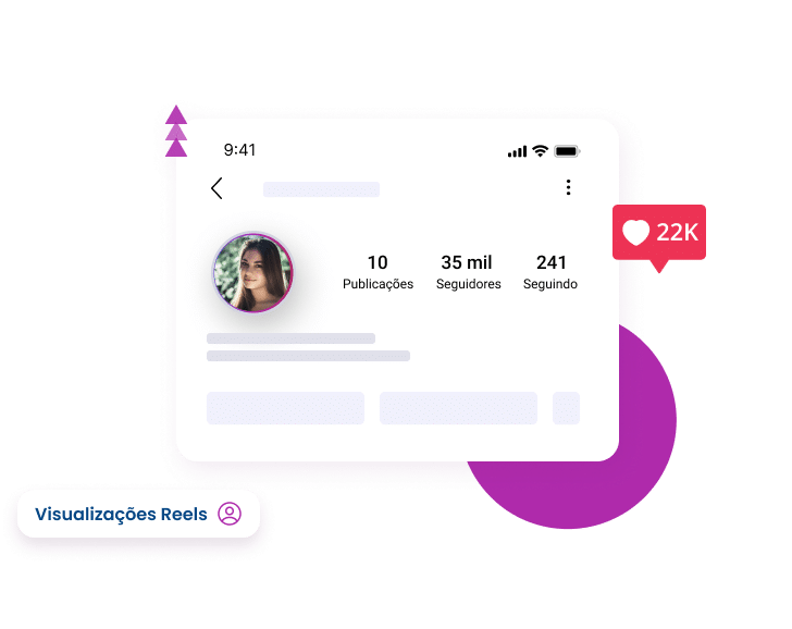 Banner representando um perfil de instagram com ícone de curtidas, mas voltando para compra de views no Instagram