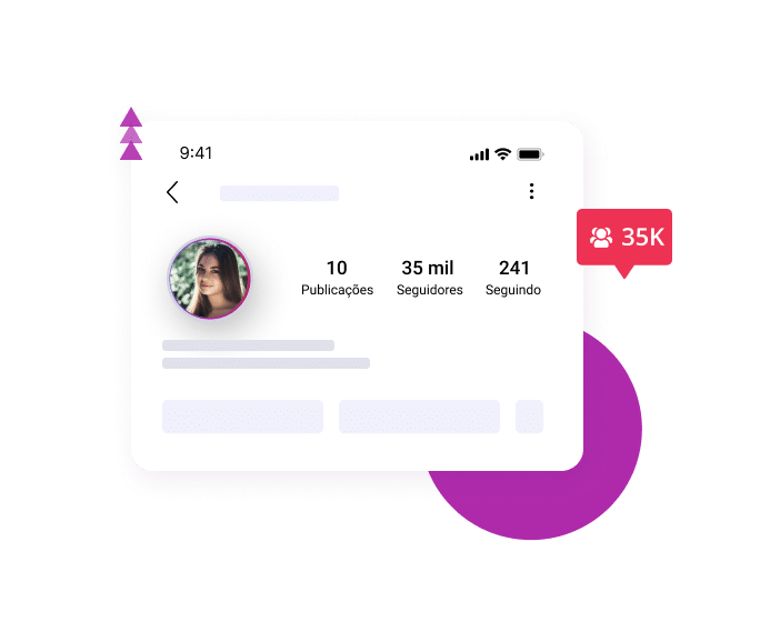 Banner com perfil do Instagram e um ícone com 35k representando que o usuário pode comprar até 35000 seguidores no Instagram