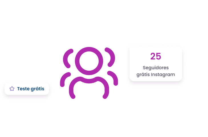 Ícone com texto, teste grátis, e ganhe 25 seguidores grátis no Instagram